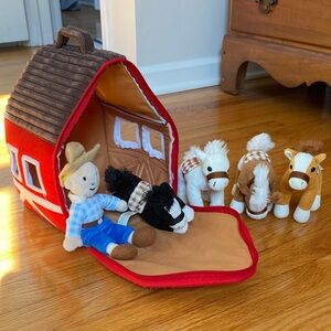 Prextex Plush Barn 4 5" Plush Horses and 1 Farmer